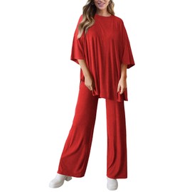 Mrskoala Women Two Piece Outfits Summer Tracksuit Sets Cute Casual Pajama Workout Set Red XXL