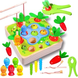 Felly Holzspielzeug ab 1 Jahr Baby Motorikspielzeug Montessori Sortierspiel Holzpuzzle Karottenernte Angelspiel Lernspielzeug für Kinder als Geburtztag Geschenk ab 1 2 3 4 Jahr Jungen und Mädchen