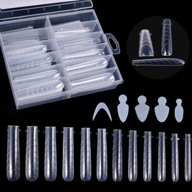 siyuwuro 120Pcs Tapered Square Nail Dual Forms, 60Pcs 5 Shapes French Silicone Nail Tip Stickers Set for Poly Gel Extension Nails Resuable Full Cover 12 Sizes Fake Nail Forms Models with Scale