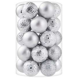 Mini esferas de Navidad de plata de 34 quilates, adornos de plástico inastillables para decoración de árbol de Navidad para fiestas de Navidad, hogar, oficina, decoración de día festivo, tamaño pequeño (1.57 pulgadas/40 mm)