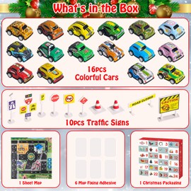 QIAMO Advent Calendar 2024 Cars, 24 Days Countdown Calendar Vehicle Toy Set with 1 Playmat, Christmas Advent Calendar for Toddler Kids, Xmas Present for Girls Boys