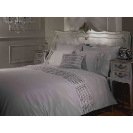 Rapport Home Luxury Silver Grey Single Duvet Diamante Detail Bed Quilt Cover Set, Polyester-Cotton