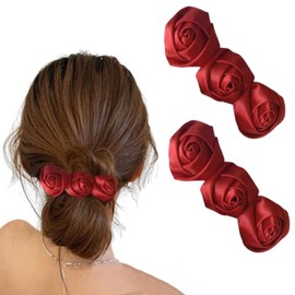 fdsmall Valentine's Day Hair Clip for Women 2Pcs Rose Hairpins Metal Hair Barrettes Cute Hairpin Accessories (Red)