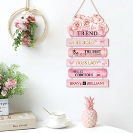 HPNIUB Fashion Women Wall Art, Hello Gorgeous Wall Decor for Girls, Modern Beauty Women Funny Bathroom Wood Hanging Signs for Home Bathroom Pink Decorative