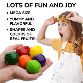 Chewing Gum for Kids - 2 Inch Jumbo Bubble Gum - 15 Pcs Mega Fruit Shaped Gumballs - Assorted Fruit Flavored Gums - 1.75 LB