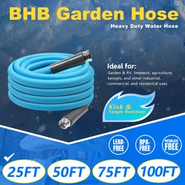 BHB 25 FT Garden Hose 5/8" ID Heavy Duty Water Hose Compatible with Garden & RV Ultra-Flexible Hybrid Polymer Kink & Tangle Resistant GHT3/4" Aluminum Connectors 600 Psi with Storage Bag