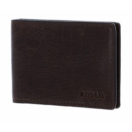 Fossil Wallet for Men Derrick, 100% Leather Money Clip Dark brown 10 cm L x 1.5 cm W x 7 cm H ML3684201