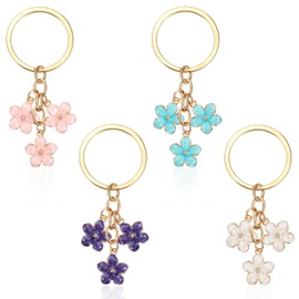 AOZUO Pack of 4 Women's Keyrings, Bag Pendant, Keychain Aesthetic Cute Flowers Pink Charm Pendant, Cute Cherry Blossom Charms for Women, Girls, Bag, Handbag, Purse Decoration, colourful