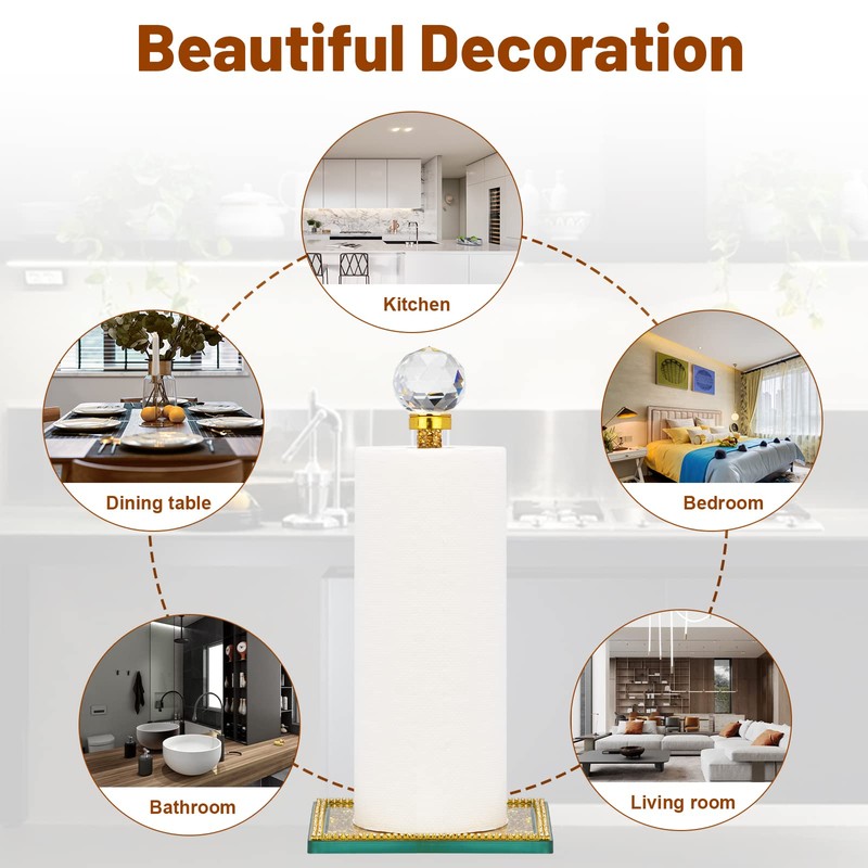 Qiuhome Gold Paper Towel Holder Stand Crystal Paper Towel Holder