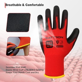 Safety Work Gloves PU Coated, 12 Pairs Seamless Knit Gloves with Polyurethane Coating Working Gloves Excellent Grip for Men & Women, Breathable, Ideal for General Duty Work DIY (Red, Small)