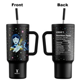 【Meoky】 40oz Zodiac Signs Straw Handle Cup, Leak-proof Cup Lid, Silicone Handle, Non-slip Noise Reduction Pad At The Bottom, Stainless Steel Thermos Cup, Wide Mouth and Narrow Bottom, Easy To Clean and Use in The Car, Suitable for Home, Office, Outdoor -