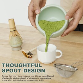 Hnvdkln 6 PCS Matcha Whisk Set 530ml Ceramic Matcha Bowl with Spout and Whisk Thoughtful Spout Design Matcha Making Kit Easy to Wash Matcha Set Suitable for Matcha Lovers (Color 1)