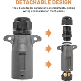 Oyviny RV 7 Pin Trailer Plug with IP68 Waterproof Seal 2PCS, Detachable 7 Way Round RV-Style Trailer Side Connector 7 Point Trailer Wiring Plug