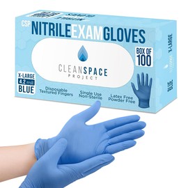 CLEAN SPACE PROJECT Nitrile Exam Gloves - Blue Disposable Gloves, Non-Latex and Powder Free Surgical & Medical Gloves, Cleaning, Cooking Blue Gloves - 4.2 mil (X-Large, Box of 100)