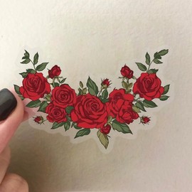 50 Pieces Red Roses Stickers for Water Bottle|Transparent Vinyl Waterproof Decals for Laptop Skateboard Phone Car Decals for Teens Adults for Party Favors Supplies Decor (Roses Decals)
