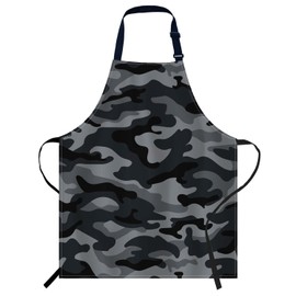 Smooffly Camouflage Pattern Black and Gray Apron Chefs Apron, Cooking and Baking Apron for Men and Women, Kitchen Aprons, Butchers Apron, BBQ & Catering Bibs