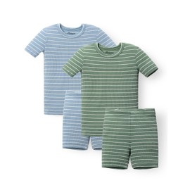 AVAUMA Stripe Pattern Baby Boys Girls Pajama Set Kids Toddler Snug fit Ribbed Sleepwear pjs for Daily Life Style (O.Gn, D.Blue 12-24 Months) (2Pack-Short)