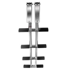 Hoffen 4 Steps Ladder Stainless Sport/Diver Ladder Dual Vertical Telescoping Stable Tube Marine Boat RV Camper