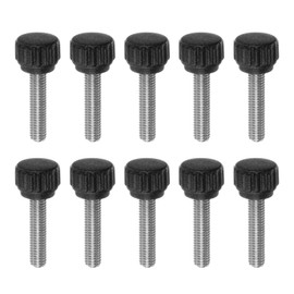 HARFINGTON 10pcs Knurled Clamping Knobs Thumb Screws M5 x 20mm Metric Male Thread 13mm Matte Plastic Head 304 Stainless Steel Stud Hand Threaded Knob Thumbscrew Handle, Black