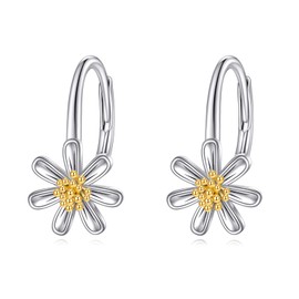 POPLYKE Daisy Earrings for Women 925 Sterling Silver Daisy Flower Leverback Earrings Drop Earring Jewellery Gifts for Women, Sterling Silver, No Gemstone