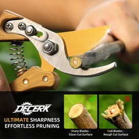 DECERK® 8.5" Premium Bypass Pruning Shears – Wood Grain Finish with Gold Titanium Blade, Japanese SK5 Steel, Balanced Ergonomic Handle for Precise Garden Trimming, Timeless Gardening Companion