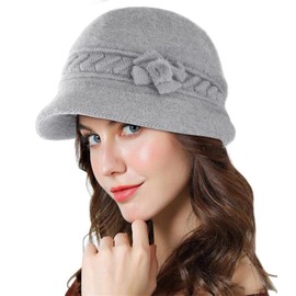 Adigaber Winter Women Knit Hat Angora Blend Bowler Hat Elegant Braided Cap with Thick Fleece Lined Grey