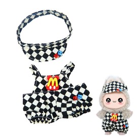 DYD35I Labu Doll Outfit Set - Checkered Romper & Summer Hat for 3.5" labobo Vinyl Figures (Not a Toy, Ages 12+)