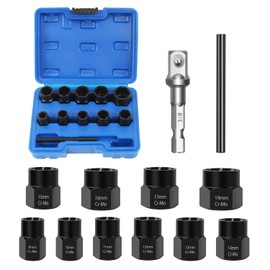 12 Pieces Nut Twister Nut Extractor Socket for Removing Crushed Bolts 0.3 inch (9 mm), 0.43 inch (10 mm), 0.4 inch (11 mm), 0.57 inch (12 mm), 0.55 inch (13 mm), 0.55 inch (14 mm), 0.6 inch (15 mm), 0.66 inch (16