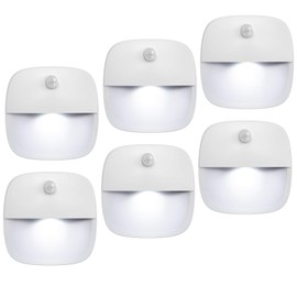 AMIR (Upgraded Version) Motion Sensor Light, Cordless Battery-Powered LED Night Light, Wall Light, Closet Lights, Safe Lights for Stairs, Hallway, Bathroom, Kitchen, Cabinet (White - Pack of 6)