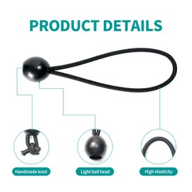 Ball Bungee Cord Heavy-Duty Versatile Indoor or Outdoor Use, Tarp Tie-Down, Organize & Secure, Ball Bungee Cords 6-Inch, Black, 25 Pack