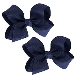WD2U Baby Girls Set of 2 Small Grosgrain 3" Pigtail Hair Bows Alligator Clips Navy Blue