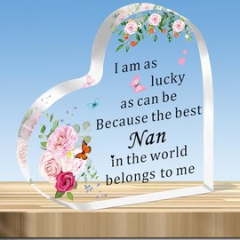 JMIMO Nan Gifts Nan Birthday Gifts Christmas Mothers Day Presents for Nan Acrylic Plaque Present - I Am As Lucky As Can Be Because The Best Nan in The World Belongs to Me