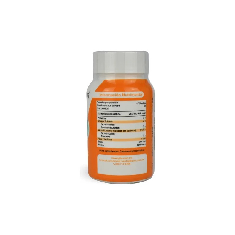 Suplemento Nutricional Qina Biotina 1000mcg 120 Tabletas Sin Sabor