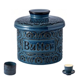 DZHPSRSZ Butter Dish,Butter Dishes with Lid for Fresh Butter,Spreadable Butter,Blue Butter Dish Vintage Embossed Design