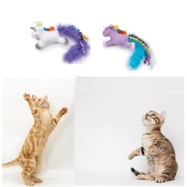 11 Inch Unicorn Teaser Toy for Cats and Kittens Bright Feathers Rainbow Mane Choose Color or Set (White)