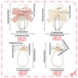 GORGECRAFT 4Pcs 4 Styles Pearl Chain Bow Keychains White Faux Pearls Chain Wristlet Key Chains with Gold Swivel Clasp Backpack Key Pendant Charm Accessories for Key Ring Charm Purse Lanyard Strap Gift
