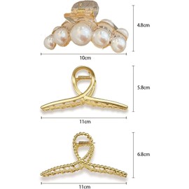 Set of 3 Hair Clips, Banana Clips, Pearl Hairpins, Hair Accessories, Hair Ornaments, Clips, Large, Hairpins, Hair Arrangement Accents, Korean Style, Simple, Stylish, Gift, Office Women