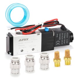 AIRIX 4V210-08 Pneumatic Solenoid Valve DC24V, 2 Position 5 Way, 1/4" NPT, Pilot-Operated Single Coil, Fast Response Electric Air Valve Out Of Line & Quick Connect Fittings