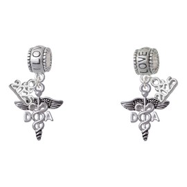 Delight Jewelry Silvertone Caduceus - DA - I Love You/Love You More Charm Beads (Set of 2)