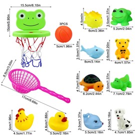 1 Set Frog Baby Bath Toy with Fishing Net, Fun Bath Basketball Hoop with Strong Suction Cup, 3 Balls and 10 Water Toys Included, Bath Toys Gift for 1-3 Year Old Toddler Newborn Baby Birthday
