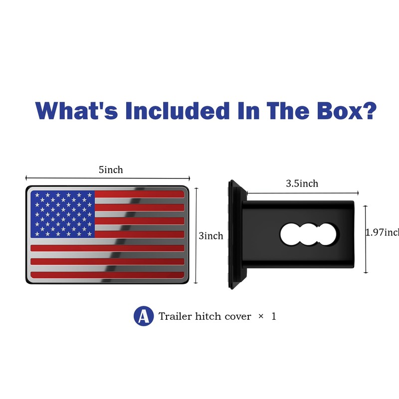 2 Inch Trailer Hitch Cover with American Flag, Heavy Metal