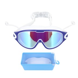 Swim Goggles Wide View Waterproof Anti Fog Swimming Goggles Dazzling Glasses Swim Glasses with Earplugs for Swimming Diving Water Sports Blue