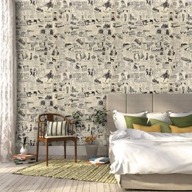 WENMER Newspaper Contact Paper 17.71” x 118”Vintage Peel and Stick Self Adhesive Wallpaper Removable Wallpaper Roll Wallpaper for Furniture Shelf Drawer Liner Home