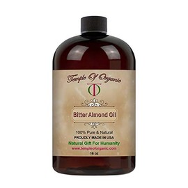 Temple of organic Bitter Almond Oil - 100% Pure, Unrefined, Cold Pressed, Non-GMO, Vegan - 16 oz - Hydrating, Moisturizing, Nourishing for Skin, Hair, Nails, Body, Face, Facial Care