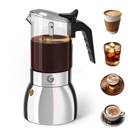 Coffee Gator 9 Cup Moka Pot, 15oz Stovetop Espresso Maker for Italian Coffee, Transparent Glass & Stainless Steel Design, Silver, 450ml