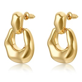 FRUMOS 14K Gold Plated Hoop Earrings for Women Girls Dainty Pendant Earrings with 925 Sterling Silver Post Stud Earring Jewelry Gifts(Hoop drop earrings Gold)