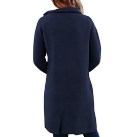 KIRUNDO Cardigan Sweaters for Women 2024 Fall Fashion Open Front Warm Thick Long Winter Coats Jackets Decorative Buttons(Navy, Large)