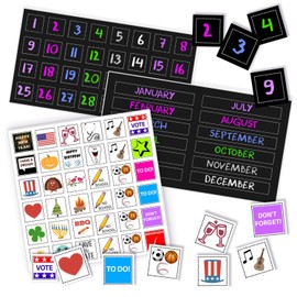 Colorful Magnetic Numbers and Month Labels for Calendars - Reusable Magnet Calendar Icons - Fun, Holiday, & Activity Magnets for Fridge (Black)