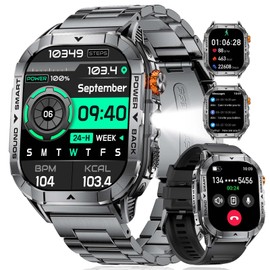 SUNKTA EF17 Men's Smartwatch with Phone Function, LED Torch/2.13 Inch AMOLED/110+ Sports Modes, Fitness Watch, IP68 Waterproof Sports Watch, Fitness Tracker Smart Watch for Android iOS, 2 Bands