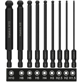 Hakkin 9 Pieces 1/4 Inch Ball Head Hex Screwdriver Bit 100 mm Hexagonal Magnetic Hex Screwdriver Set Ball End Hex Screwdriver S2 Alloy Steel 1.5/2/2.5/3/4/5/6/8/10 mm